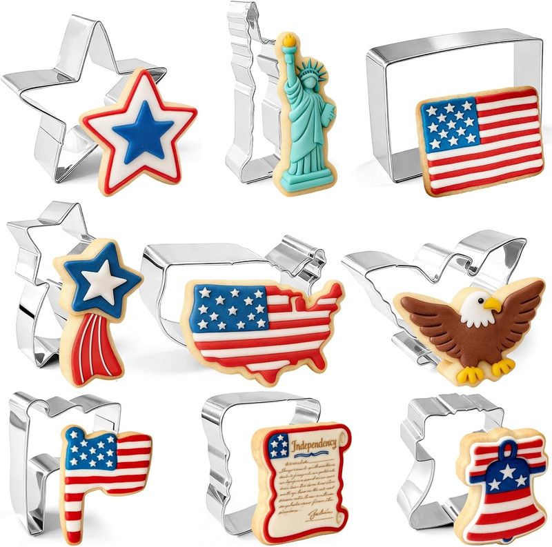 9 Pieces 250Th Anniversary Cookie Cutters Set, Stainless Steel Patriotic Biscuit