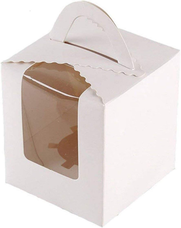 25 Pcs Single White Cupcakes Containers Gift Boxes with Window Inserts Handle fo