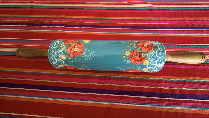 Pioneer Woman Vintage Floral Teal Ceramic Rolling Pin gallery