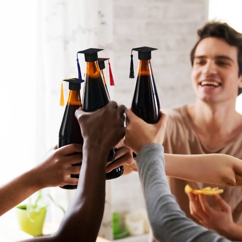 4Pcs Mini Graduation Caps Bottle Covers Felt Graduation Hat Decorations Black gallery