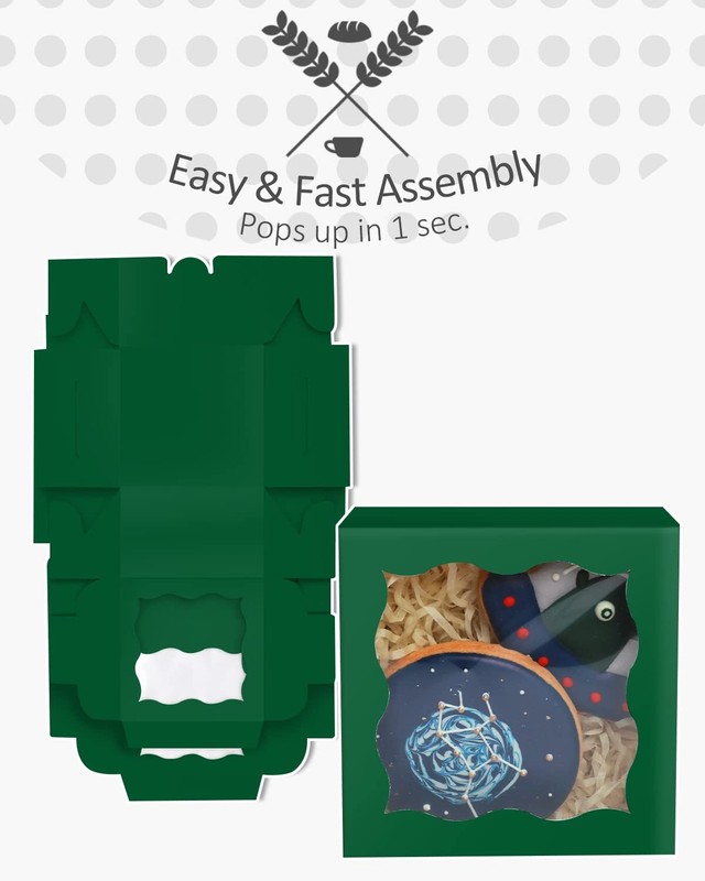 Deep Green Bakery Boxes with Window 55pcs 4x4x2.5" Mini Cookie Macaron Boxes gallery