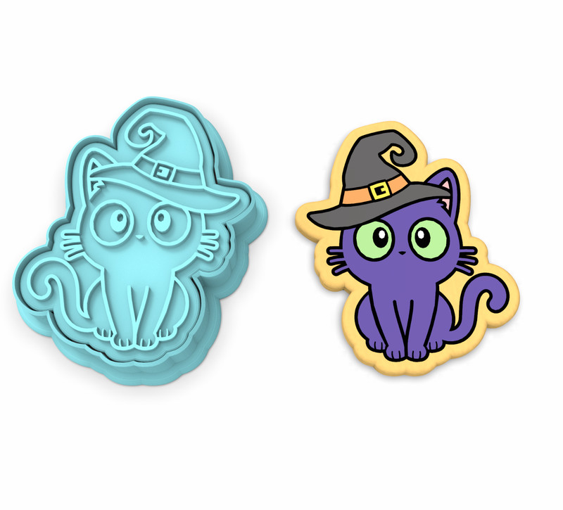 Cat Wearing Hat Cookie Cutter & Stamp | Halloween Kitten Witch Cats Feline