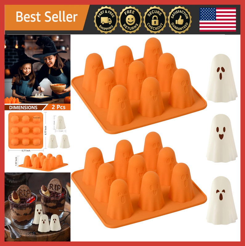 3D Ghost Silicone Molds 2-Pack Non-Stick 9-Cavity for Candy Jelly Cake Halloween