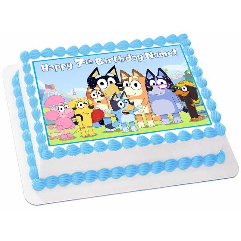 EDIBLE Bluey and Bingo Cake Topper Wafer Paper Image Birthday Decoration 8×10.5″