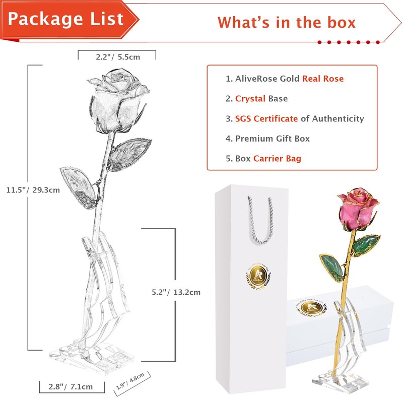 Aliverose Roses 24K Gold Rose Made From Real Rose - Unique Design Gold Plated gallery