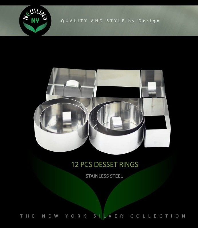 NewlineNY Stainless Steel Dessert Rings (12 Pcs) Round Square Rectangular App... gallery
