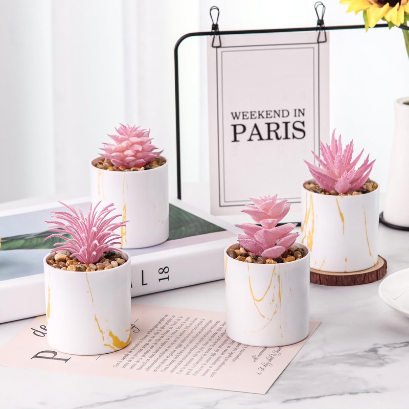 Der Rose 4-Pack Artificial Succulents Desk Plants Home Office Decor Pink gallery