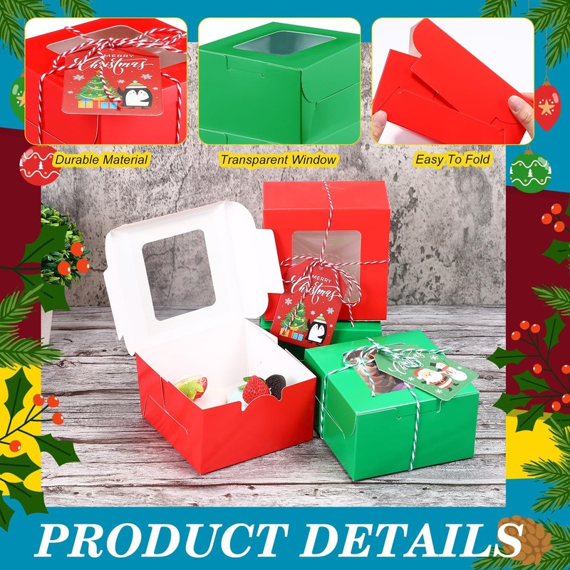 50 PCS Christmas Cookie Boxes Window 4x4x2.8 Inch Bakery Cupcakes Mini Cakes gallery