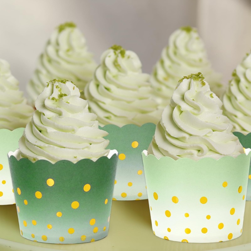 120 Pcs Sage Green Baking Cups Gradient Green Foil Gold Dots Cupcake Wrappers... gallery
