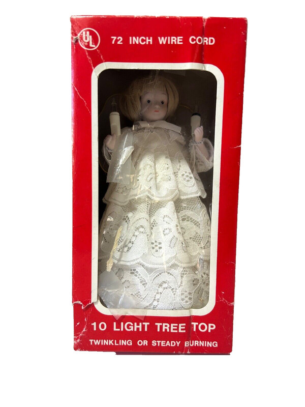 Vintage ElecPorcelain – ANGEL TREE TOPPER – Christmas NOS tiered white dress