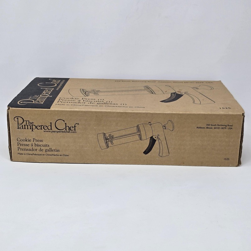 Pampered Chef Cookie Press 1525 With 15 Discs Original Box Baking White Retired gallery