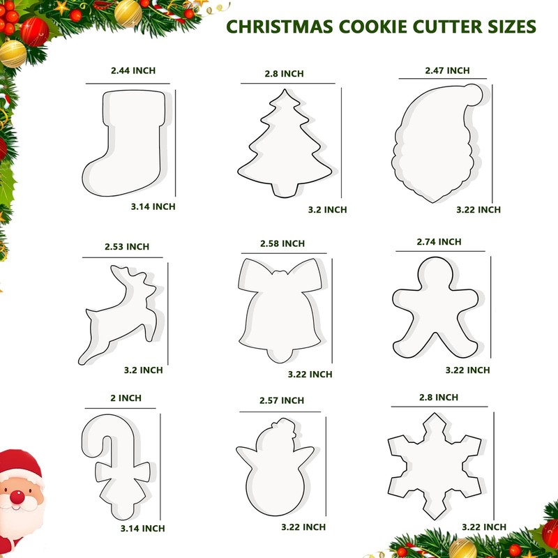 Christmas Cookie Cutters Set 9 Piece Stainless Steel Winter Holiday Metal Sha... gallery
