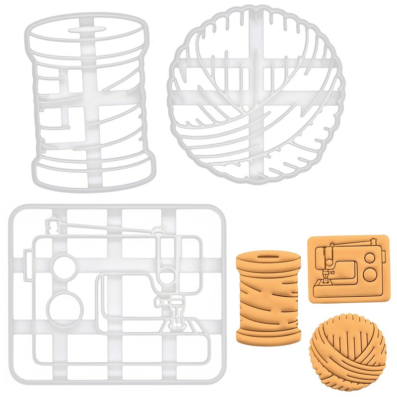 Set of 3 Cookie Cutters (Design: Sewing Machine, Spool of Thread, and Yarn ) –