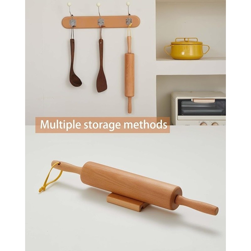 Beech Wood Rolling Pin Set Adjustable Thickness Rings Silicone Pastry Mat Stand gallery