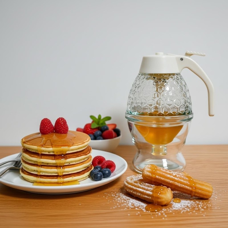 Honey Dispenser, No Drip Glass Maple Syrup Dispenser with Stand, Reusable Hon... gallery