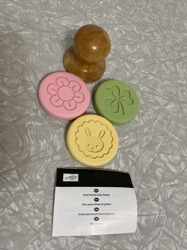 Stampin Up Sweet Pressed Cookie Stamps Flower Clover Bunny Wood Silicone Set 3