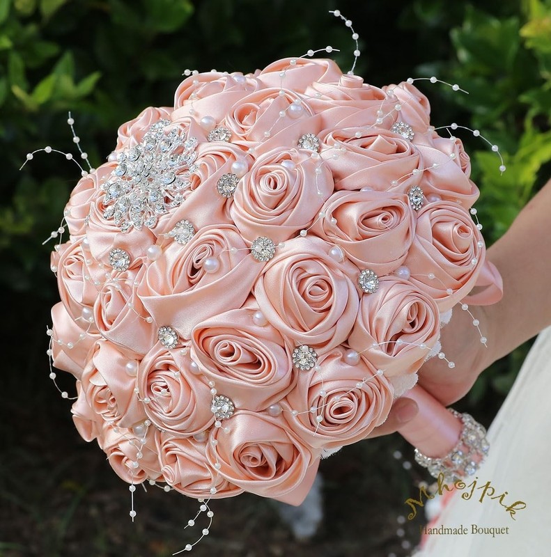 Mhojpik Bridal Wedding Bouquet Round Bling Brooch Holding Bouquet Artificial gallery