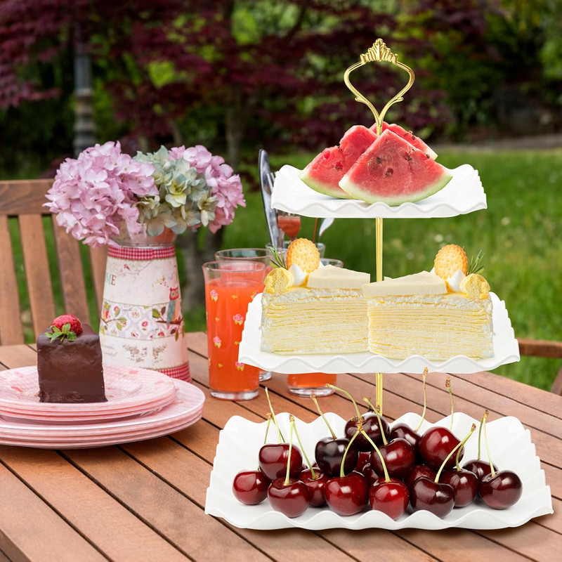3 Tier Cupcake Stand, Plastic Tiered Serving Stand, Square Dessert Tray for Tea gallery