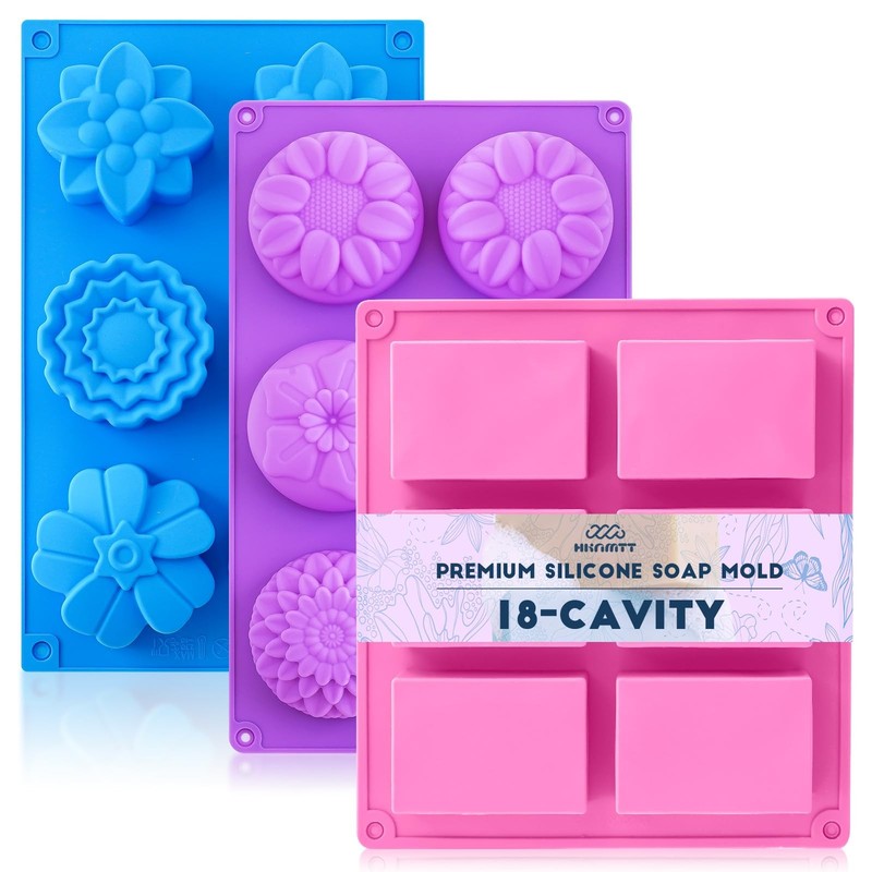 Square Flower Rectangle Bar Molds Silicone, 7 Shapes for Chocolate Soap Makin…