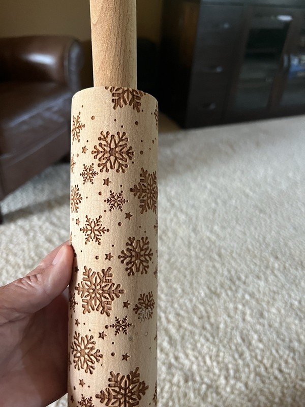 Wood Snowflakes Christmas Embossing Rolling Pin w/ Handles, 15 in, 1 Pack