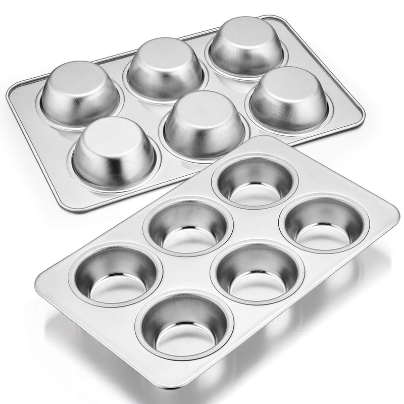 E-far Muffin Pan Set of 2, Stainless Steel Tin Silver
