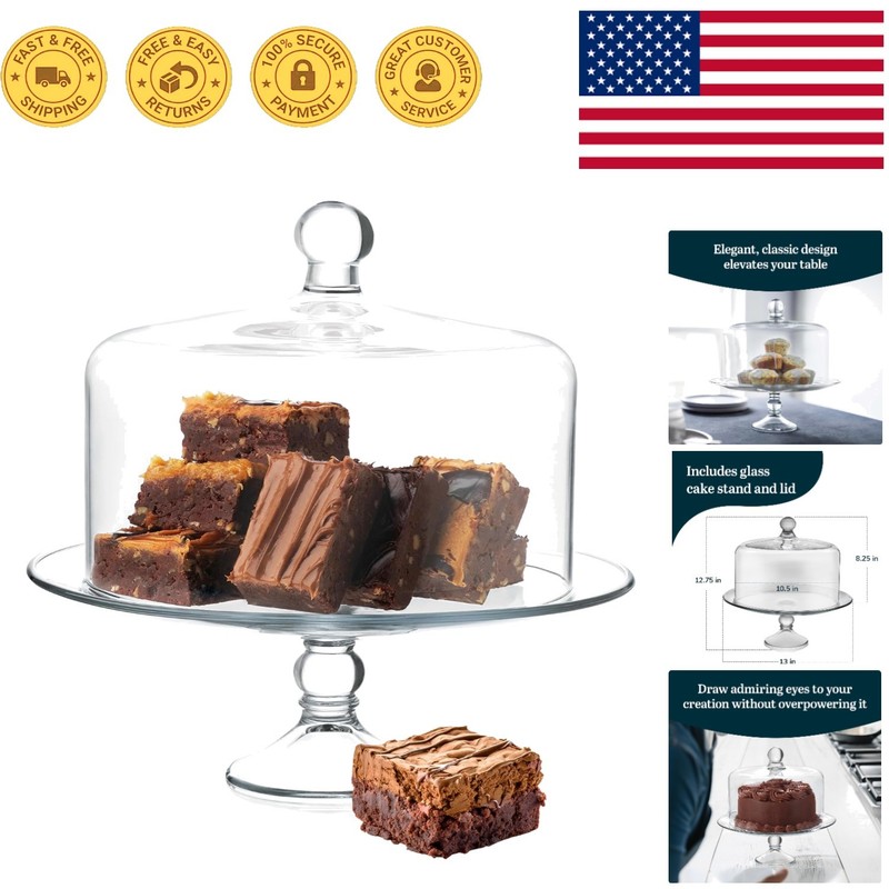 14-Inch Round Footed Glass Cake Stand with Elegant Dome Lid for Special Events