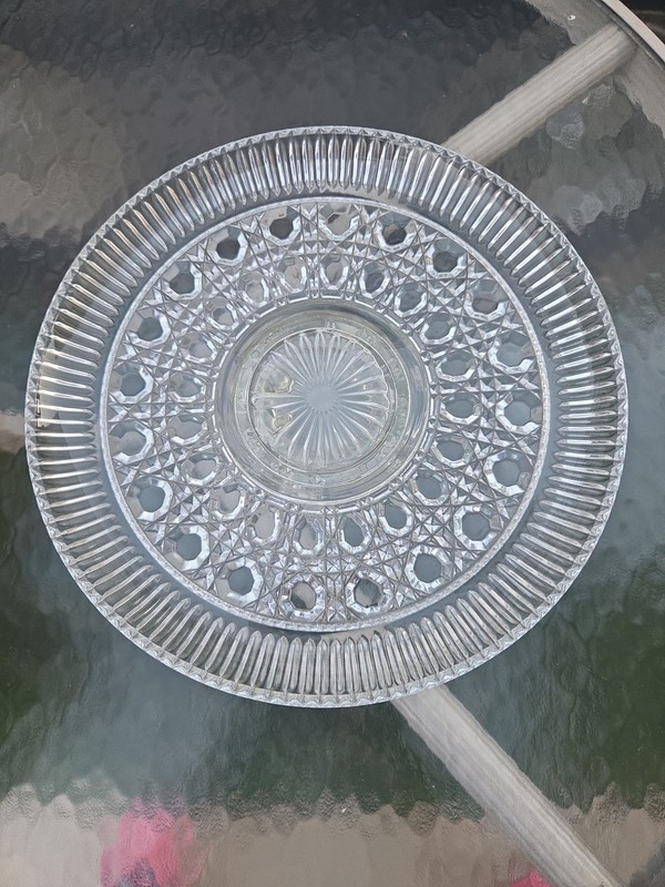 Vintage Clear Cut Glass Cake Stand