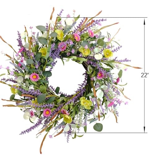 Spring Summer Wild Flower Artificial Daisy Front Door Wreath, Everyday 20 Inch gallery
