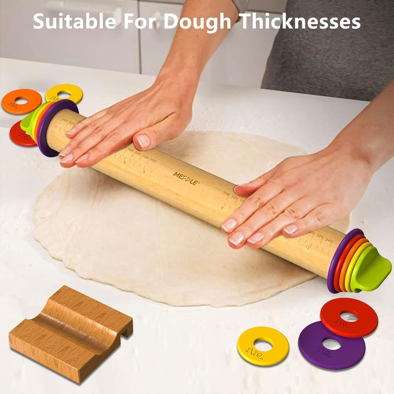 Rolling Pin with Thickness Rings for Fondant, Pizza, Pie Crust, Cookie, Pastr... gallery