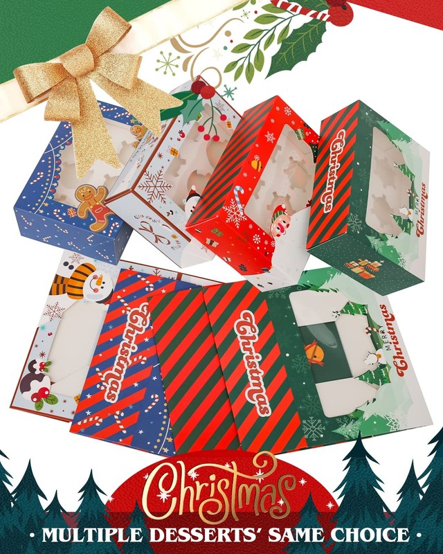 30 Pack 6-Cup Christmas Cupcake Boxes with Window 9.4x6.1x3 inch Carrier gallery