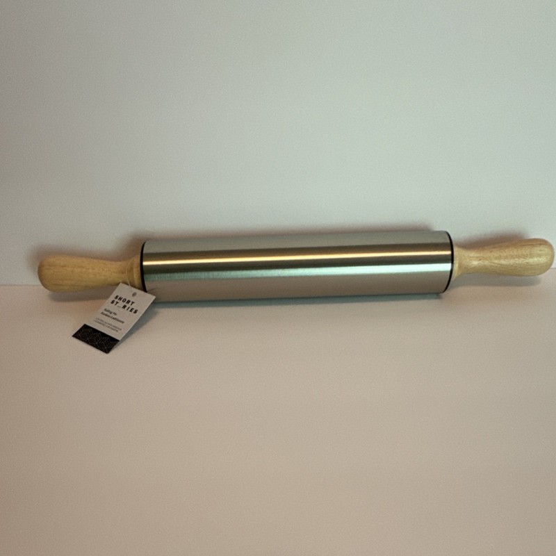 Short Stories Stainless Steel & Wood Rolling Pin with Handles 17″ x 2″