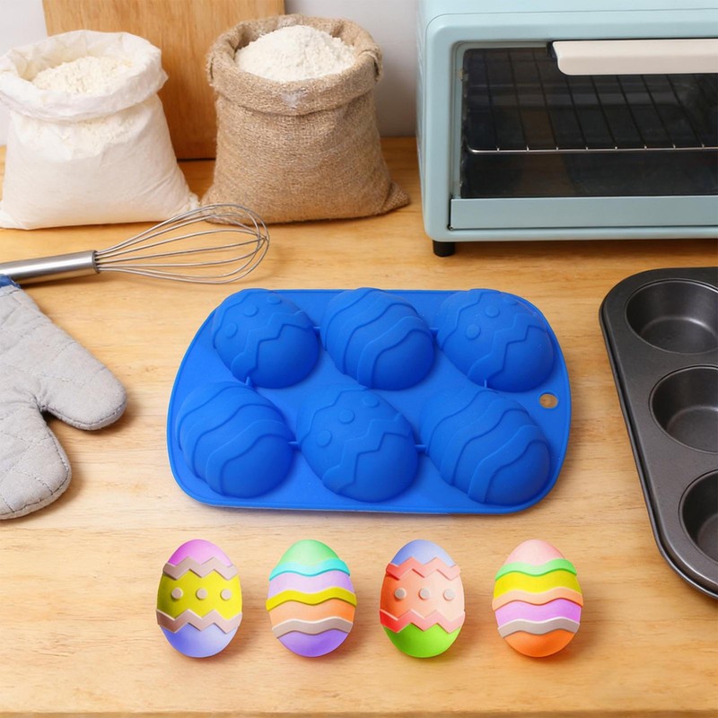 2 Pack Easter Egg Shaped Silicone Cake Mold 6Cavity Chocolate Cook Trays gallery