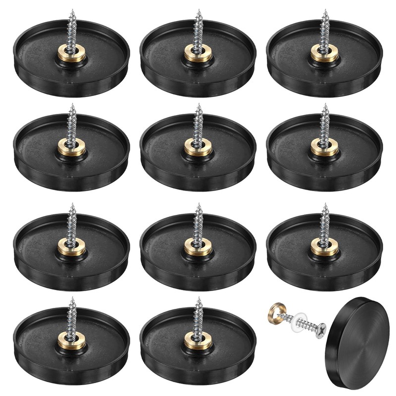12-Pack Screw Covers, 1.57″ Slide Decorative Mirror Screw Covers [Black]