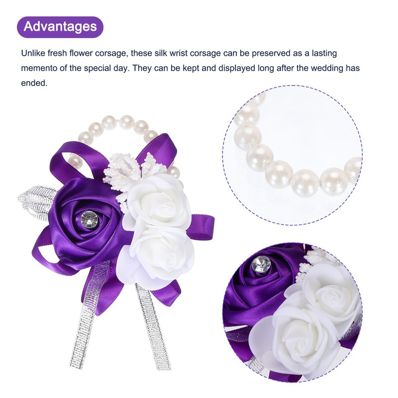 Wrist Corsage Artificial Flower Bracelets Pack of 4 Rose Wrist Purple gallery