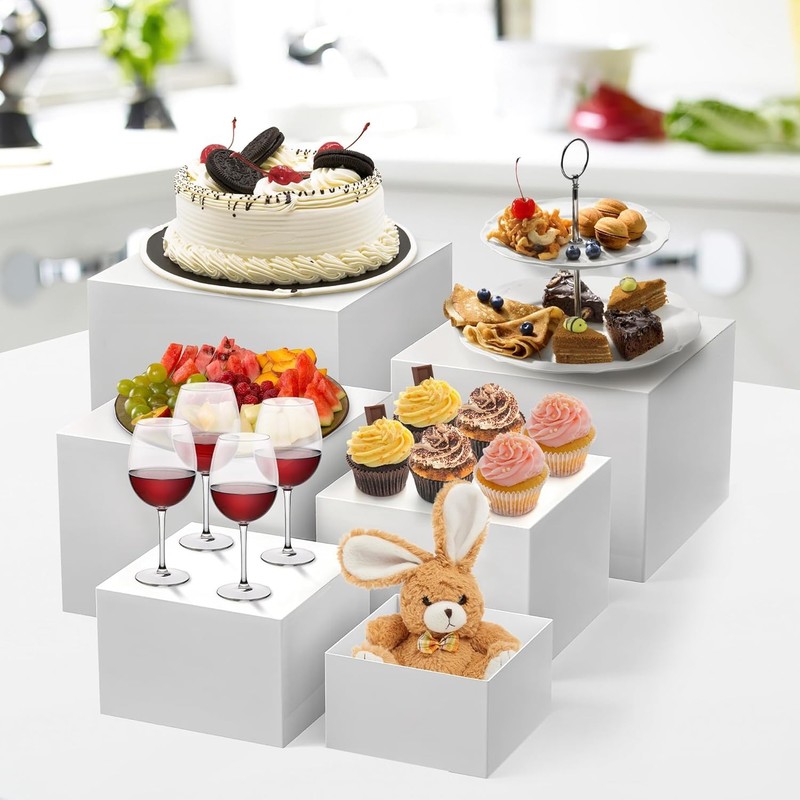 Garvee 6-Piece White Stackable Display Risers Desserts – Multi-Sized Food Stands gallery