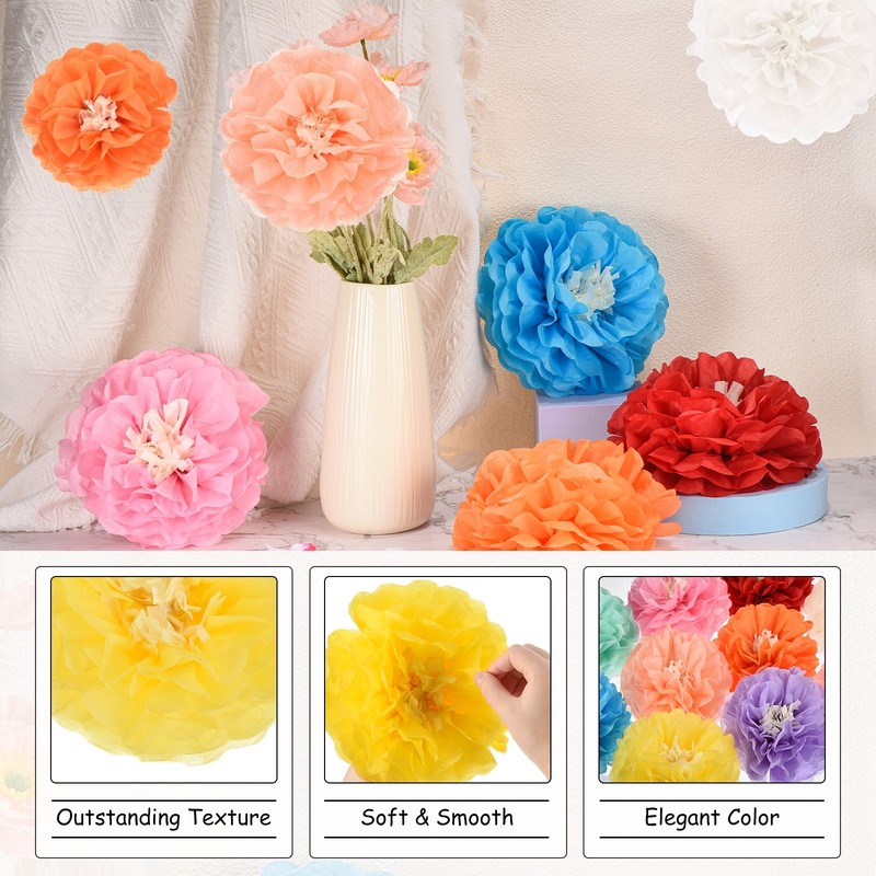 Crepe Paper Flowers, Yellow Tissue Paper Flowers - 10 x 10 Inch / 6 Pcs gallery