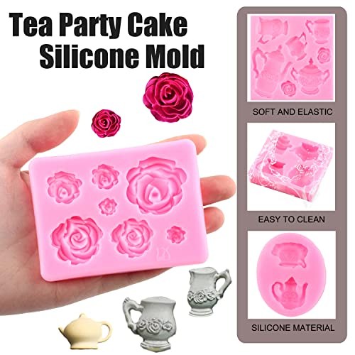 Teapot Silicone Mold Tea Cup Fondant Mold Ice Cream Candy Molds Rose Style C gallery