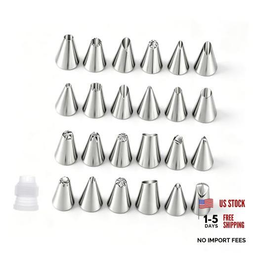 24-Piece Piping Tips Set, Seamless Stainless Steel Cake Decorating Kit, Tips