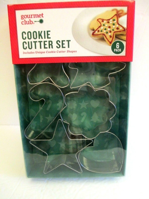 Gourmet Club 6 Piece Cookie Cutter Set Star Heart Gingerbread Cane Tree Flower
