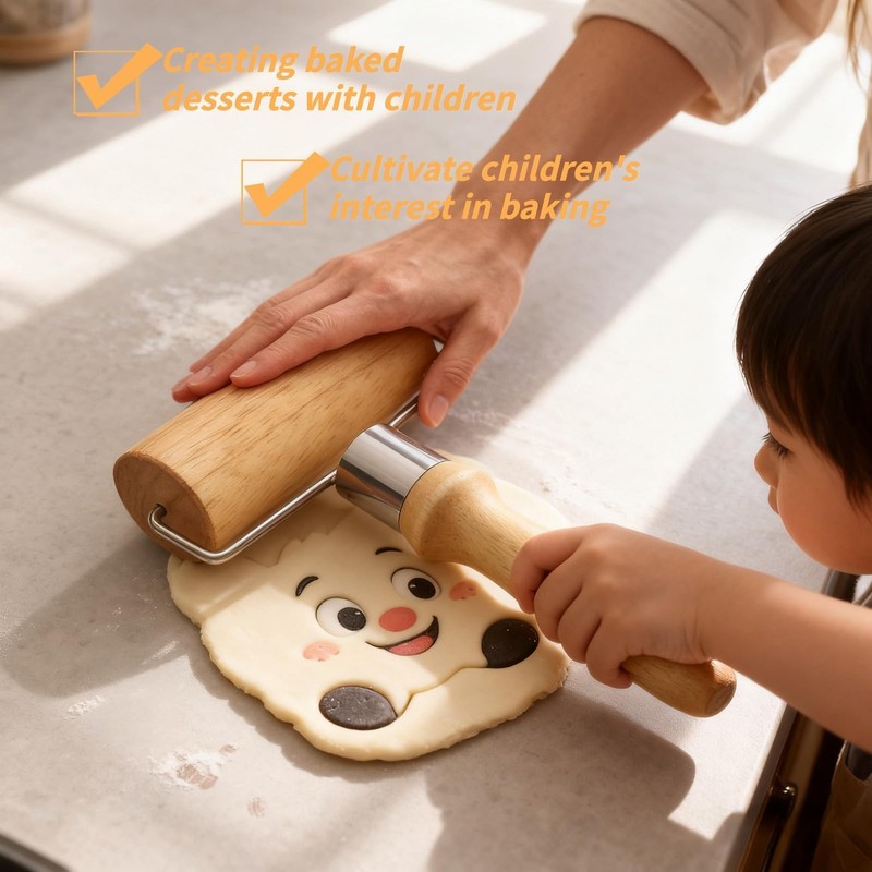 Beechwood Wooden Rolling Pin Ergonomic Handle NonStick Pizza Dough Roller gallery