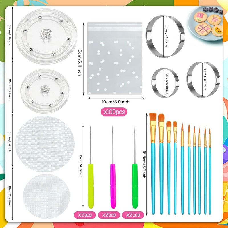 123 PCS Cookie Decorating Kit Supplies Including Acrylic Turntable Colorful gallery