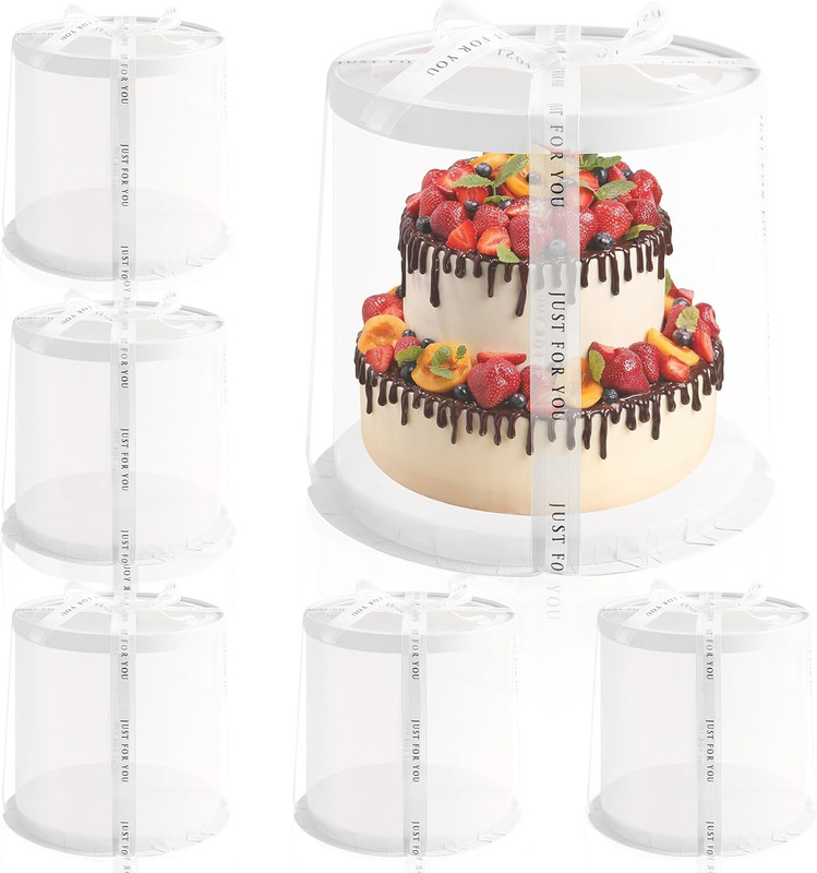 Multi-Layer 6 Pack Clear Cake Box with Ribbon,Tall Cake Box Carrier, Tiered Tran