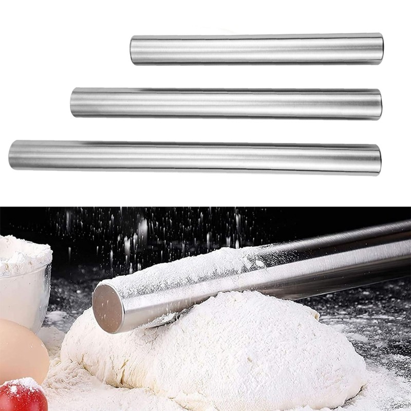 Set of 3 430Stainless Steel Hollow Rolling Pin Dough Roller Suitable for Baking gallery