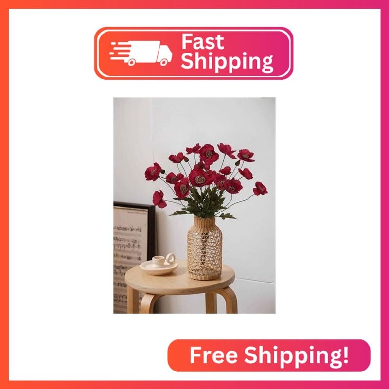 IPOPU Red Poppy Flowers 6pcs Artificial Poppies Faux Vintage Silk Flower Arrange gallery