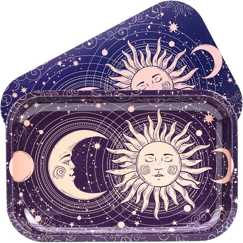 Sun Moon Rolling Tray with Magnetic Lid, 11”x7” – Large Storage W/ Lid