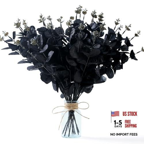 10 Pcs Flower Artificial Eucalyptus Stems for Halloween Home Bathroom Black