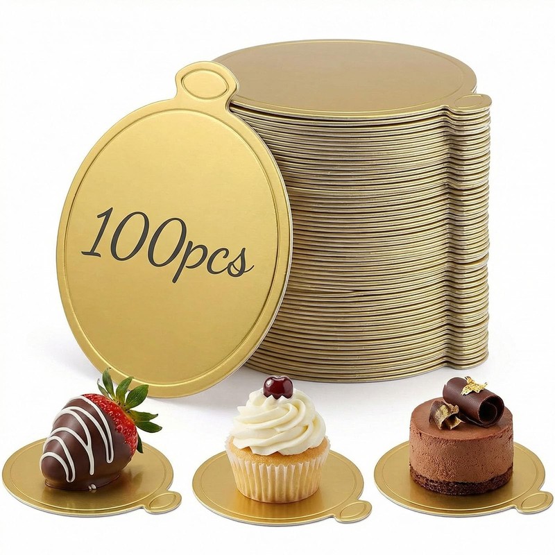 Mini Round Golden Cardboard Cake Base, Mousse Cake Boards 100PCS Plates Circl…