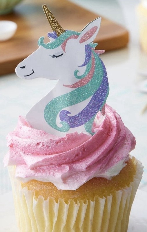 New 24 Unicorn Toppers Food Safe Blue Pink Gold Purple Glitter Bamboo and Paper gallery