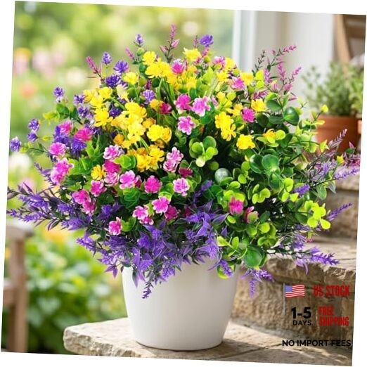 Pcs Artificial Flowers Outdoor, Faux 12 Fuchsia, Purple, Yellow, Green