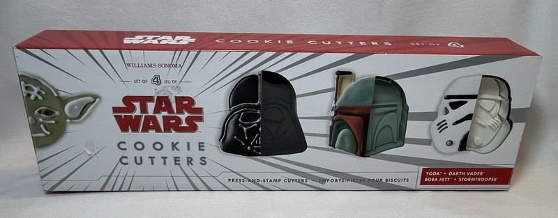 WILLIAMS SONOMA STAR WARS COOKIE CUTTERS SET OF 4 YODA VADER BOBA STORMTROOPER